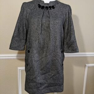 Black & White Jeweled Neckline Boxy Retro Dress with Pockets